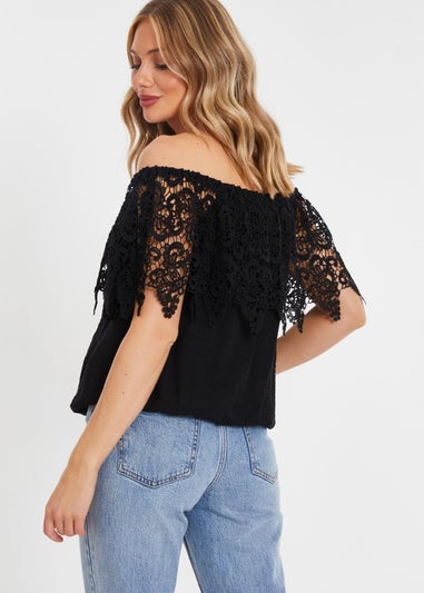 Quiz Black Crochet Bardot Top