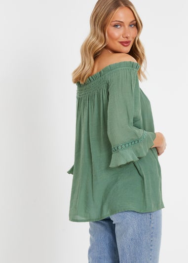 Quiz Green Textured Bardot Top