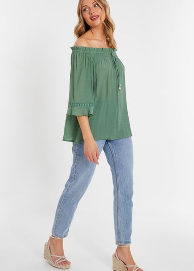 Quiz Green Textured Bardot Top