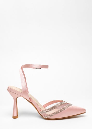 Quiz Pink Diamante Mesh Court Heels