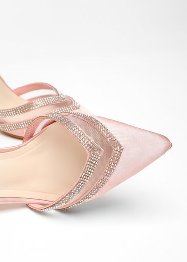 Quiz Pink Diamante Mesh Court Heels