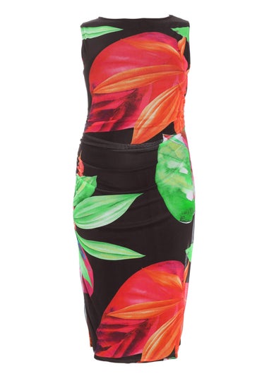 Quiz Black Curve Tropical Round Neck Midaxi Dress