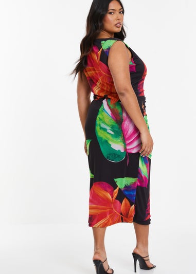 Quiz Black Curve Tropical Round Neck Midaxi Dress