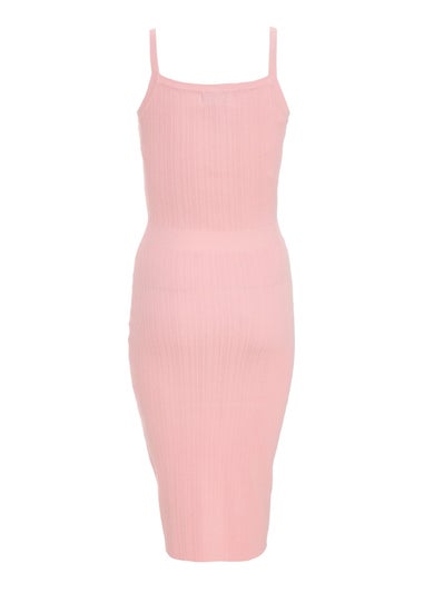 Quiz Pink Knitted Button Front Midi Dress