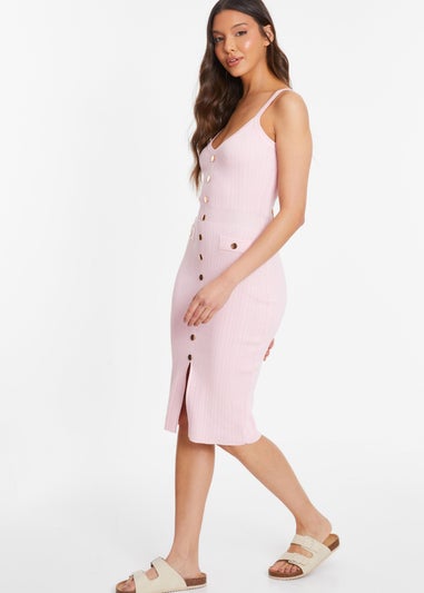 Quiz Pink Knitted Button Front Midi Dress