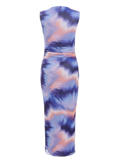 Quiz Purple Abstract Print Mesh Midaxi Dress