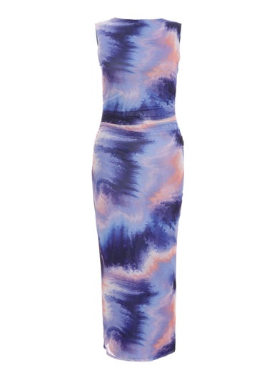 Quiz Purple Abstract Print Mesh Midaxi Dress