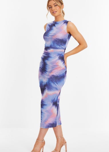 Quiz Purple Abstract Print Mesh Midaxi Dress