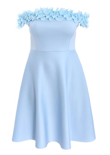 Quiz Blue Curve Bardot Ruffle Skater Midi Dress