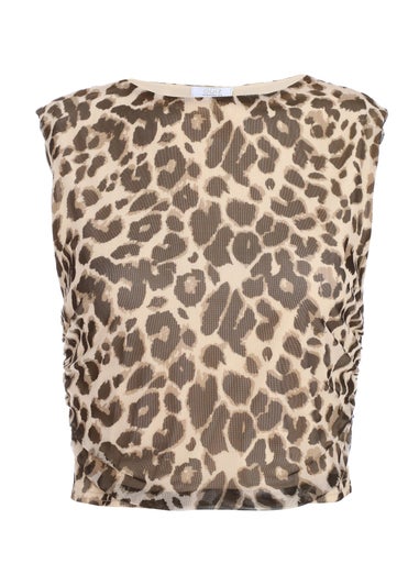 Quiz Stone Leopard Print Mesh Top