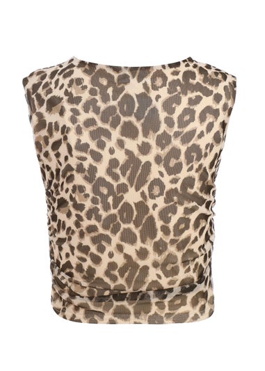 Quiz Stone Leopard Print Mesh Top