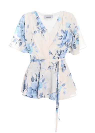 Quiz Cream Floral Print Wrap Tie Top