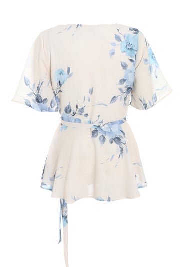 Quiz Cream Floral Print Wrap Tie Top