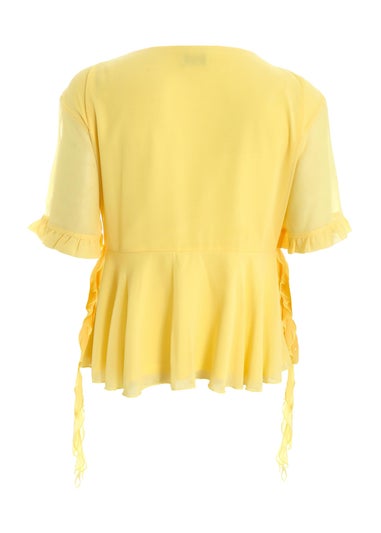 Quiz Yellow Curve Ruffle Peplum Top