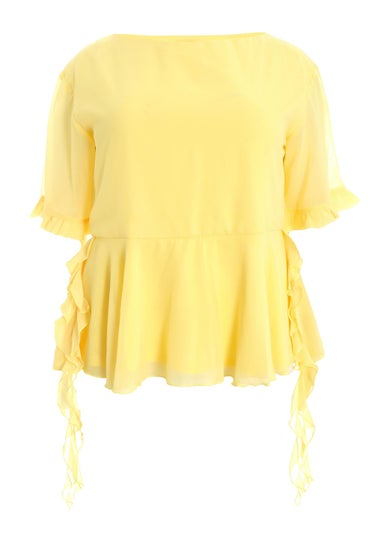 Quiz Yellow Curve Ruffle Peplum Top