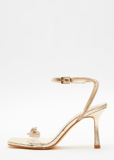 Quiz Gold Bow Heeled Sandals