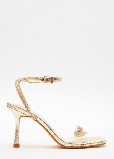 Quiz Gold Bow Heeled Sandals