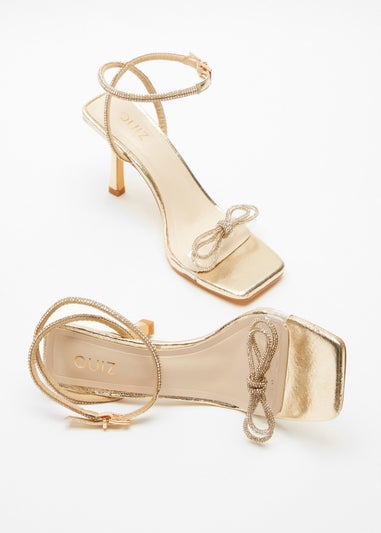 Quiz Gold Bow Heeled Sandals