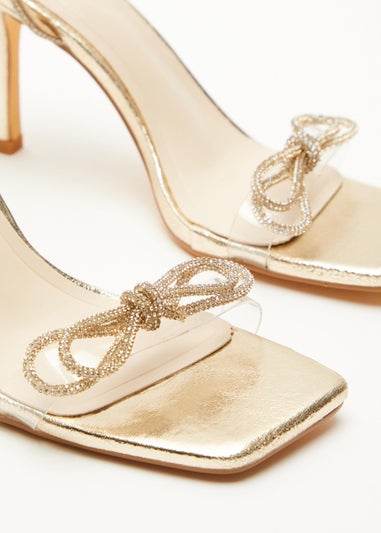 Quiz Gold Bow Heeled Sandals