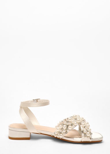 Quiz White Bridal Embellished Strap Flat Sandals