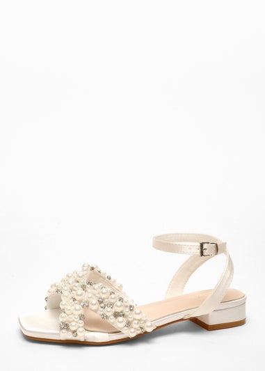 Quiz White Bridal Embellished Strap Flat Sandals