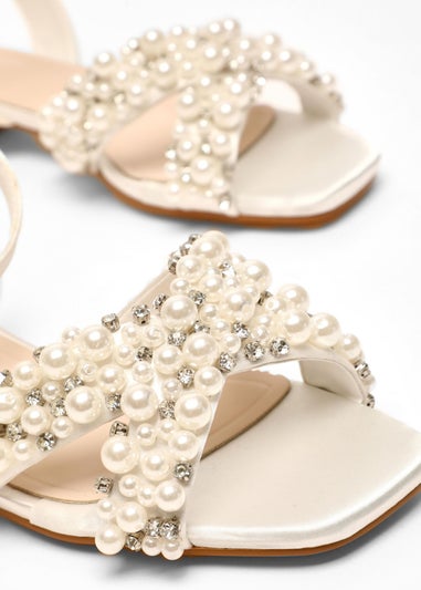 Quiz White Bridal Pearl Embellished Strap Flat Sandals