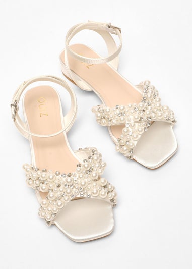 Quiz White Bridal Pearl Embellished Strap Flat Sandals