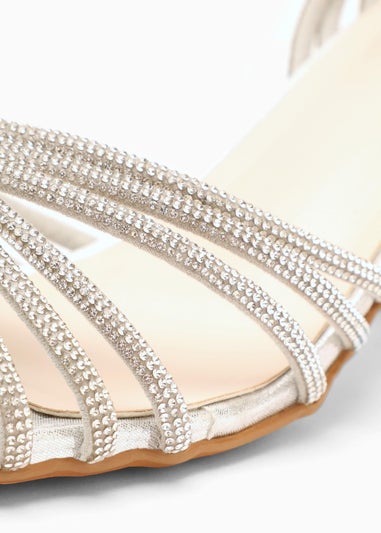 Quiz Silver Diamante Strap Low Heeled Sandals