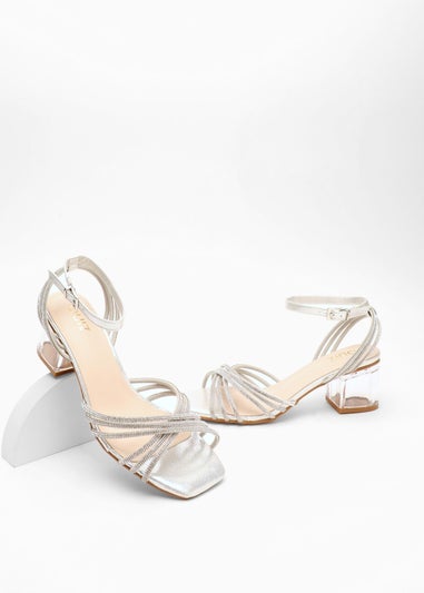 Quiz Silver Diamante Strap Low Heeled Sandals