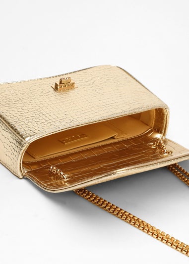 Quiz Gold Crocodile Print Cross Body Bag