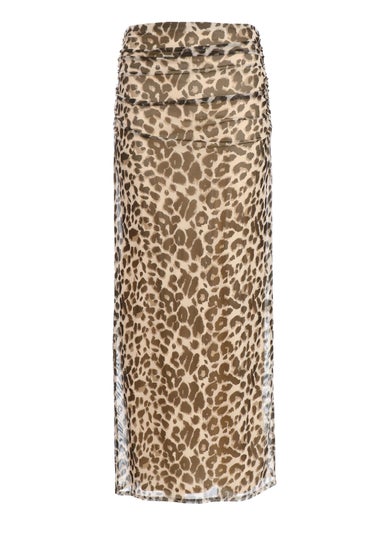 Quiz Stone Leopard Print Mesh Maxi Skirt