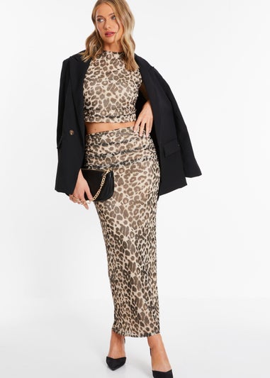 Quiz Stone Leopard Print Mesh Maxi Skirt