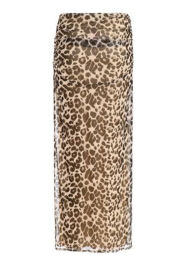 Quiz Stone Leopard Print Mesh Maxi Skirt