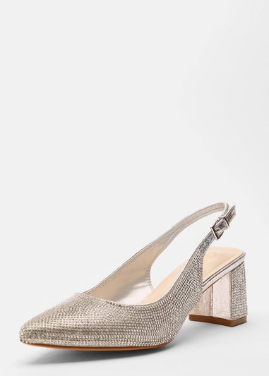 Quiz Silver Wide Fit Diamante Sling Back Heels