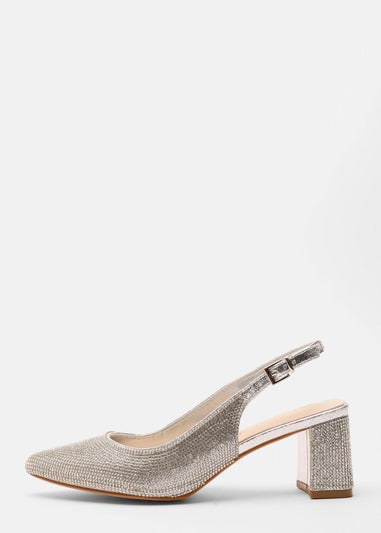 Quiz Silver Wide Fit Diamante Sling Back Heels