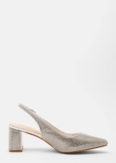 Quiz Silver Wide Fit Diamante Sling Back Heels