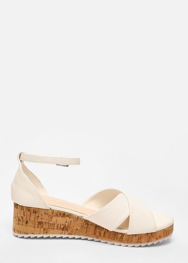 Quiz White Faux Leather Cross Strap Low Wedges