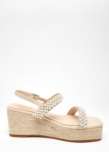 Quiz Natural Pearl Strap Woven Wedges