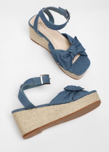 Quiz Blue Woven Bow Front Wedges