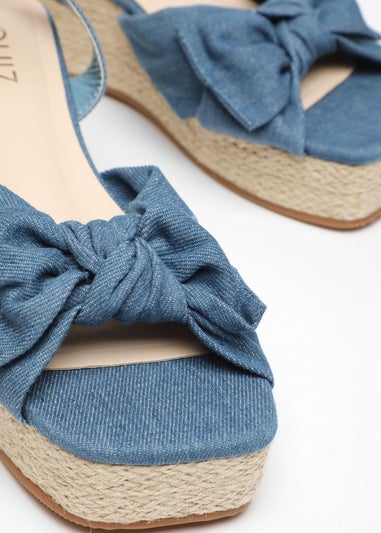 Quiz Blue Woven Bow Front Wedges