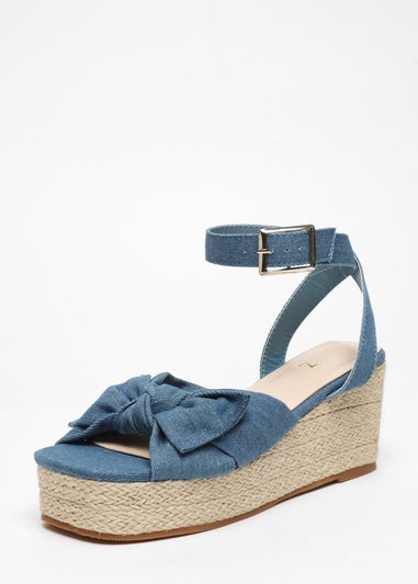 Quiz Blue Woven Bow Front Wedges