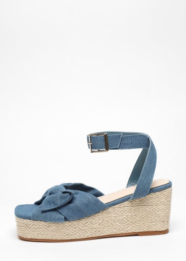 Quiz Blue Woven Bow Front Wedges