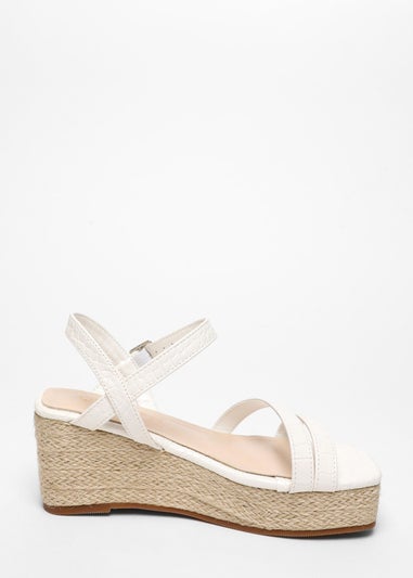 Quiz White Wide Fit Faux Leather Croc Wedges