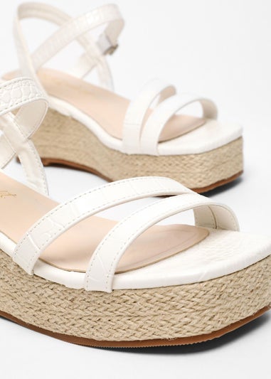 Quiz White Wide Fit Faux Leather Croc Wedges