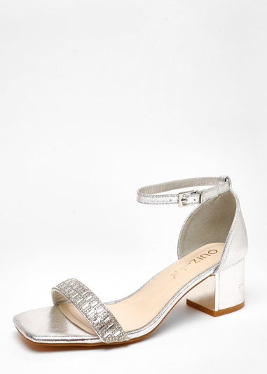 Quiz Silver Wide Fit Low Block Heel Sandals