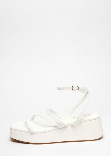 Quiz White Faux Leather Strappy Flatform Sandals