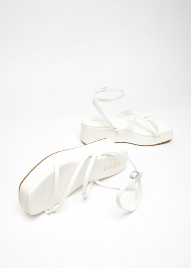 Quiz White Faux Leather Strappy Flatform Sandals