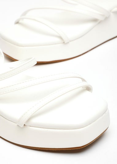 Quiz White Faux Leather Strappy Flatform Sandals