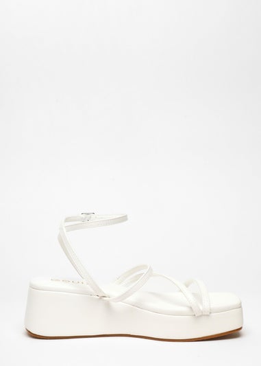 Quiz White Faux Leather Strappy Flatform Sandals