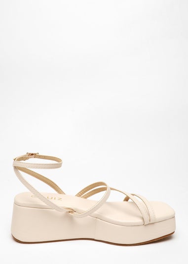 Quiz Natural Faux Leather Strappy Flatform Sandals